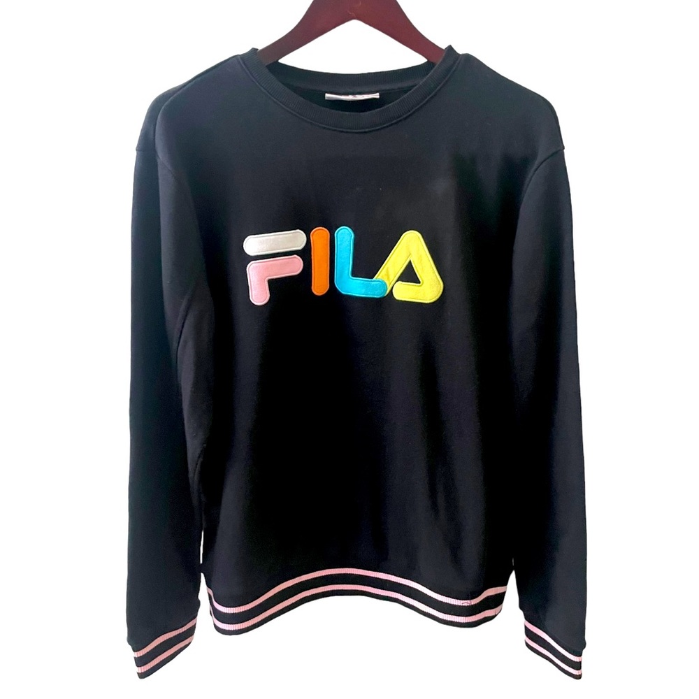 FILA Womens Crew Neck Track Sweater in XL in black with pink Stripes